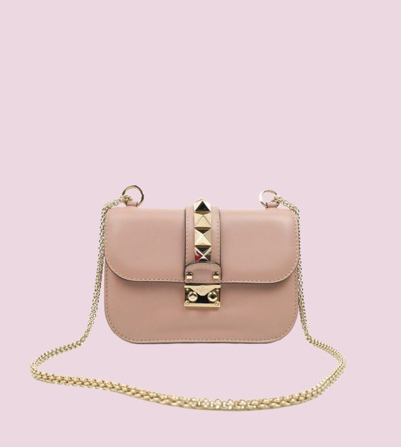 Valentino - Garavani Vitello Mini Glam Lock Rockstud Flap Poudre