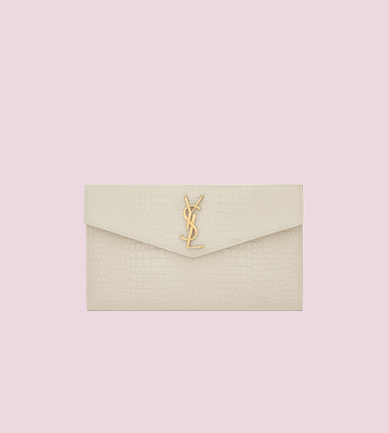 Saint Laurent - Uptown Leather Clutch Crema